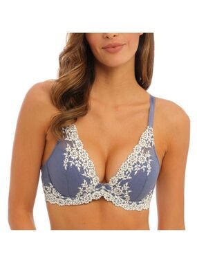 Wacoal Embrace lace plunge soft blue underwire bra 853291 32D
